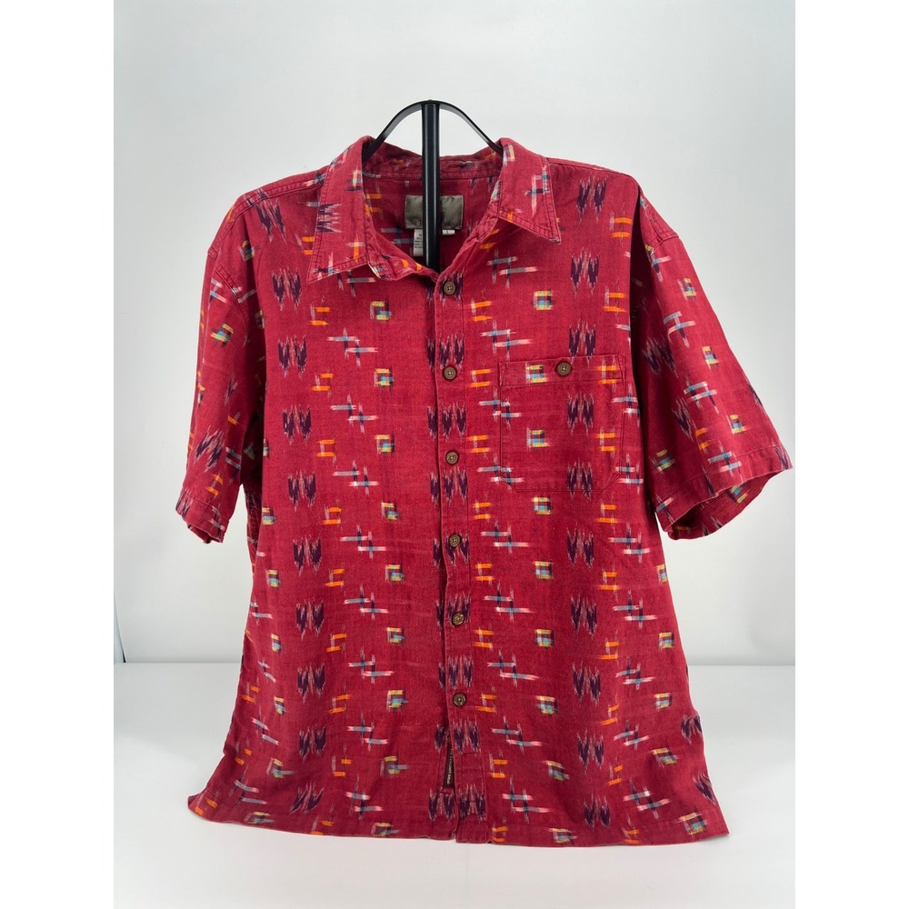 Vintage 90s Territory Ahead Shirt Size Large Red Ikat Aztec Boho Indie Retro